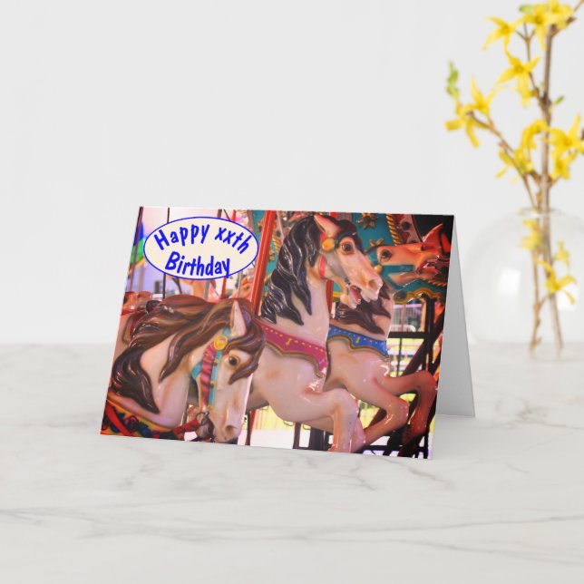 Prancers Carousel Horse Personlig Birthday Kort (Gul blomma)