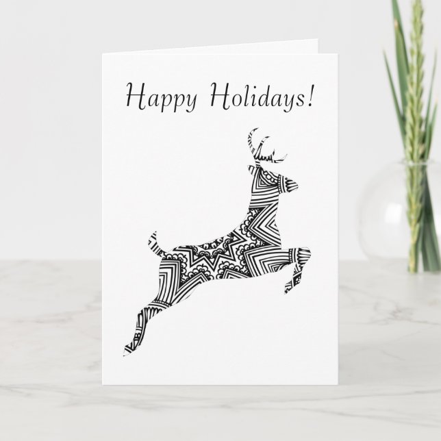 Prancing Deer Young Buck Patternr Happy Holidays Helgkort (Framsida)