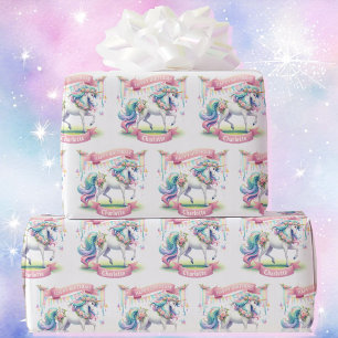 Prancing Unicorn Personalize Girl's Namn Birthday Presentpapper