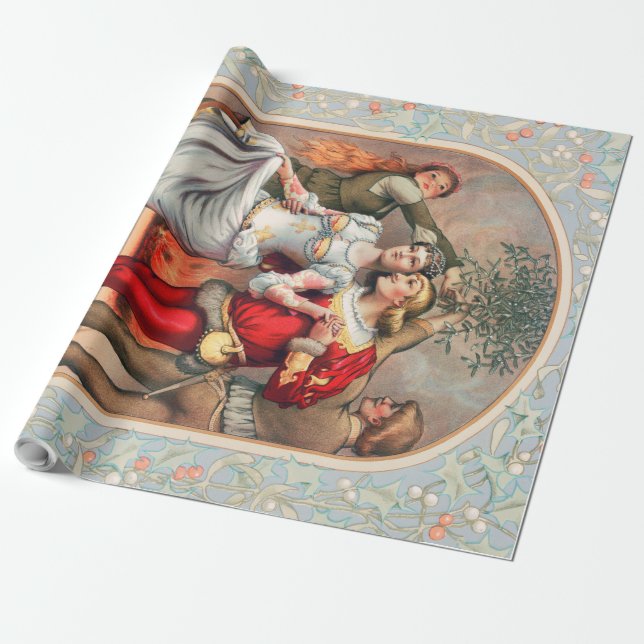 Prang's Christmas Card (ca. 1886) Wrap Paper Presentpapper (Utrullad)