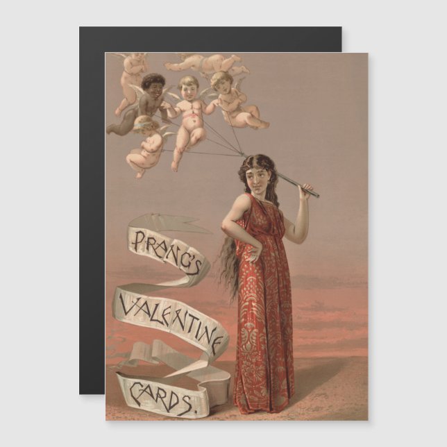 Prang's Valentine Cards AD, Woman & Cherubs (Fram/baksida)