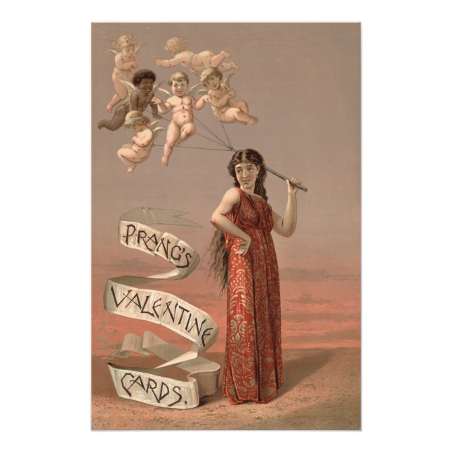 Prang's Valentine Cards AD, Woman & Cherubs Fototryck (Framsidan)