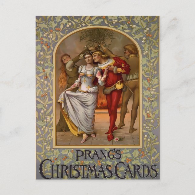 Prang's Vintage Christmas Mistletoe Kiss Vykort (Framsida)