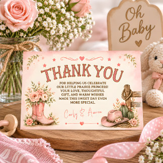 Prärieprinsessa västlig babyfirande tackkort tack kort