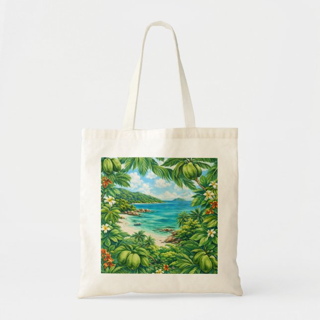 Praslin Seychellerna Coco de Mer Tropisk Strand Tygkasse (Framsidan)
