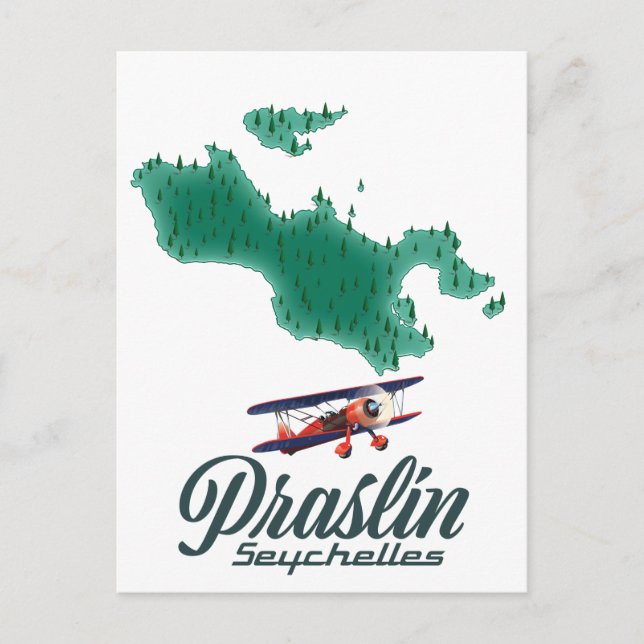 Praslin Seychellerna karta Vykort (Framsida)