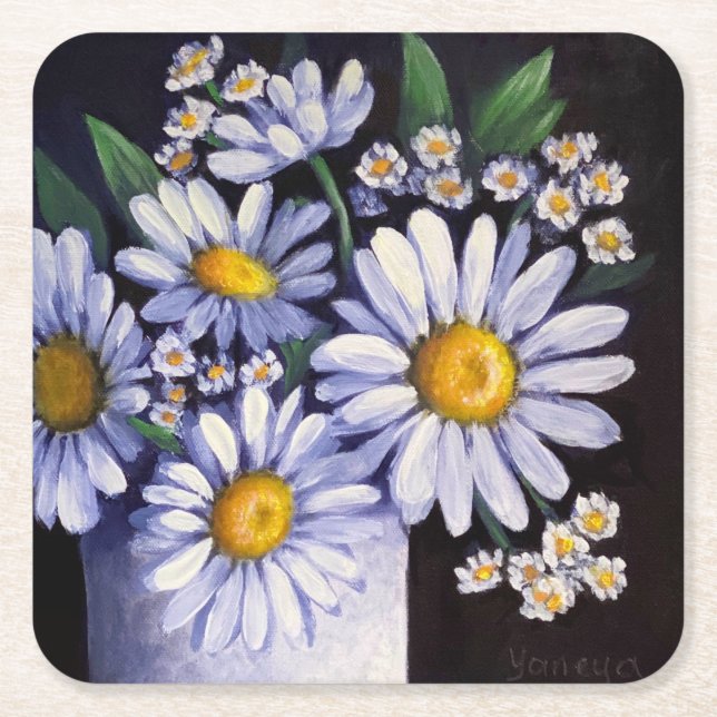 Prästkragar blommor pappersbrickor underlägg papper kvadrat (Framsidan)