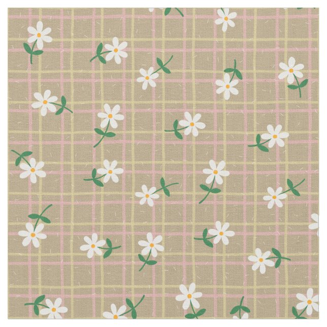 Prästkragar på brun tartan (liten skala) tyg (Närbild)