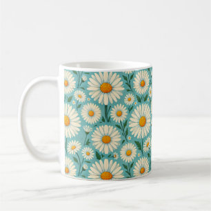 Prästkragar på en mjuk blå bakgrund kaffemugg