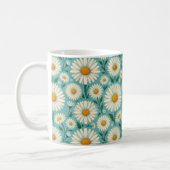 Prästkragar på en mjuk blå bakgrund kaffemugg (Vänster)
