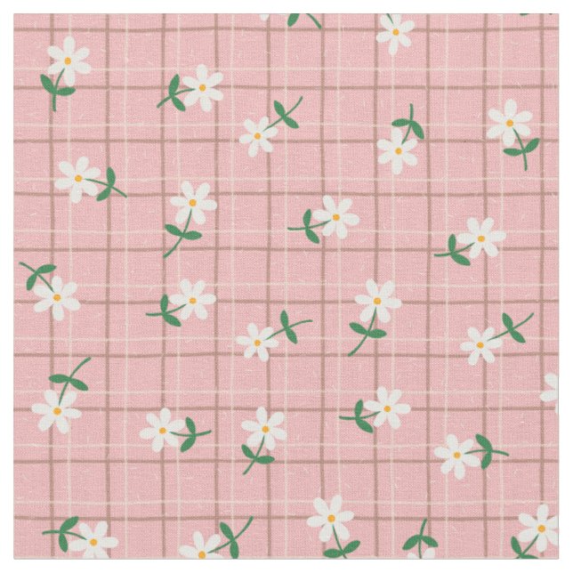 Prästkragar på rosa rutmönster (liten skala) tyg (Närbild)
