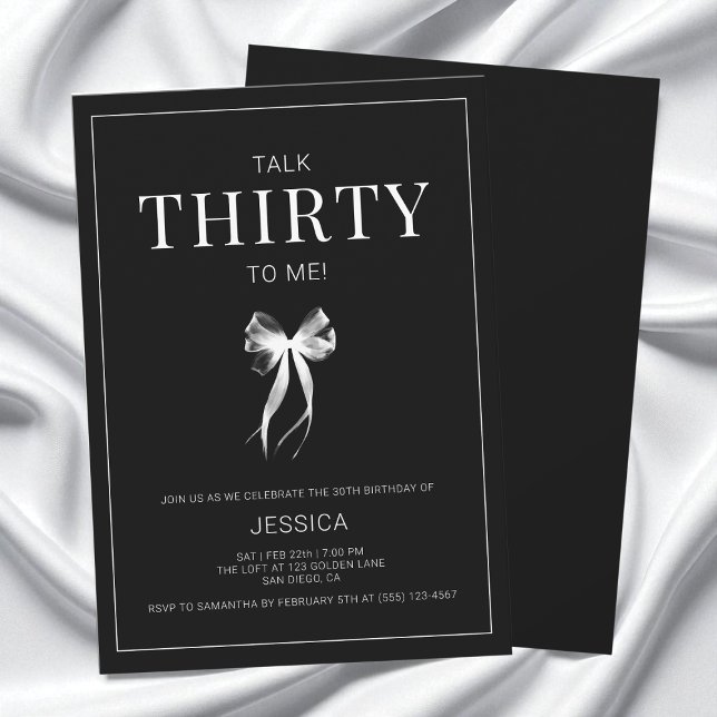 Prata 30 med mig 30 Black and White 30års födelsed Inbjudningar (Talk 30 to Me Thirty Black and White Birthday Invitation)