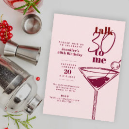 Prata 30 med mig Rosa Cocktail Födelsedagsfest Inbjudningar