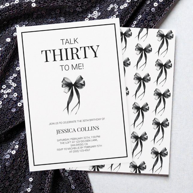 Prata 30 med svart vit trettio Födelsedagsfester t Inbjudningar (Talk 30 to Me Black White Thirty Birthday Party Invitation)