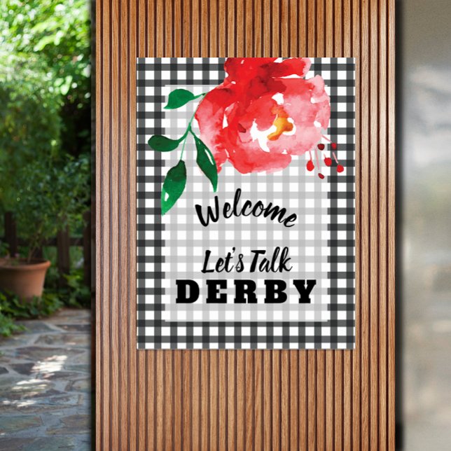 Prata Derby med mig Röd ros om Gingham Välkommen Poster (Talk Derby to Me Red Rose on Gingham Welcome Poster - PRINTED and/or INSTANT DOWNLOAD)