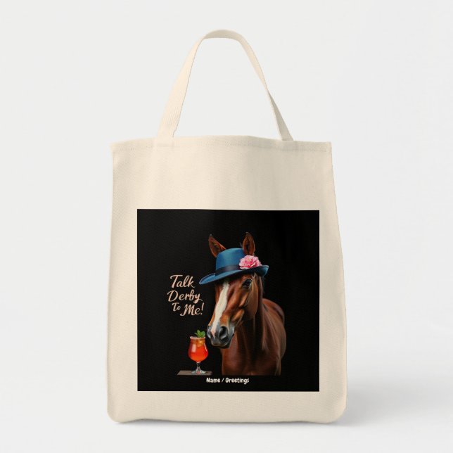 Prata derby till mig, Tävla Horse Quote Tygkasse (Framsidan)