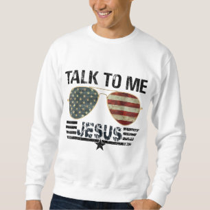 Prata med Jesus US Flagga Christian Lång Ärmad Tröja