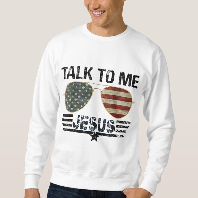 Prata med Jesus US Flagga Christian Lång Ärmad Tröja (Framsida)