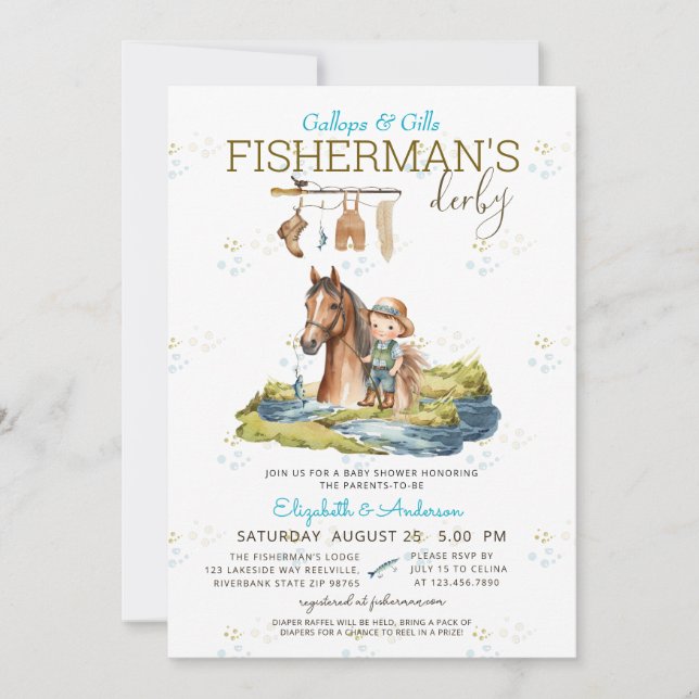 Prata med mig Rustic Fishermans Derby Baby Shower Inbjudningar (Framsida)