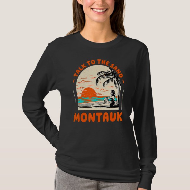 Prata med Sand Montauk Beach New York Ocean Summ T Shirt (Framsida)