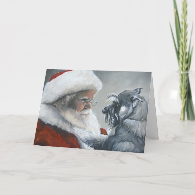 Prata med Santa Schnauzer Hund Art Greeting Card Kort (Framsida)