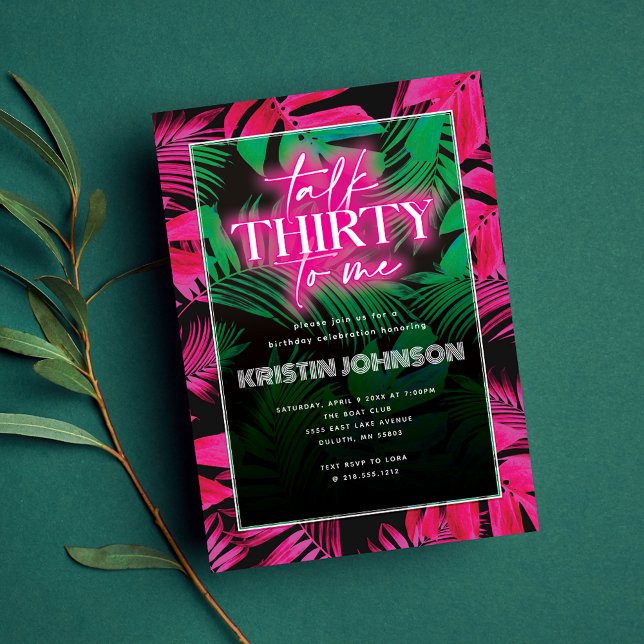 Prata trettio med mig Neon Rosa Tropical 30års föd Inbjudningar (Skapare uppladdad)