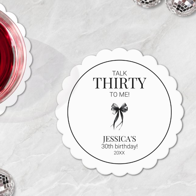 Prata trettio till mig Elegant Bow Simple 30års fö Underlägg Papper (Talk Thirty to Me Elegant Bow Simple 30th Birthday Paper Coaster)