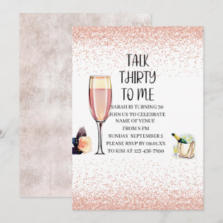 Prata trettio till mig, födelsedag, champagne, Ros Inbjudningar