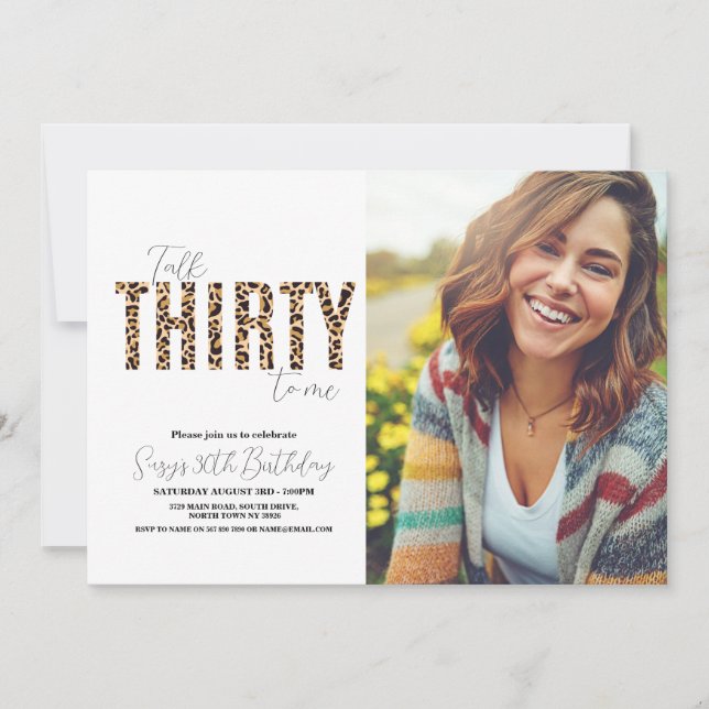 Prata trettio till mig Leopard Photo Womens Birthd Inbjudningar (Framsida)