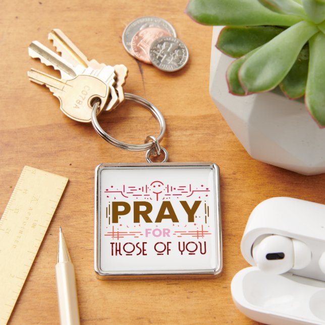 Pray för er. fyrkantig silverfärgad nyckelring (Skrivbord)