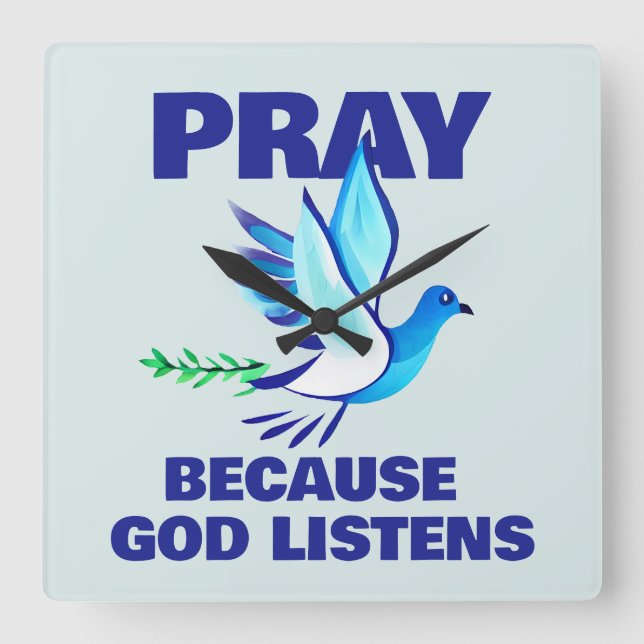 PRAY för Gud Listens Fyrkantig Klocka (Framsida)