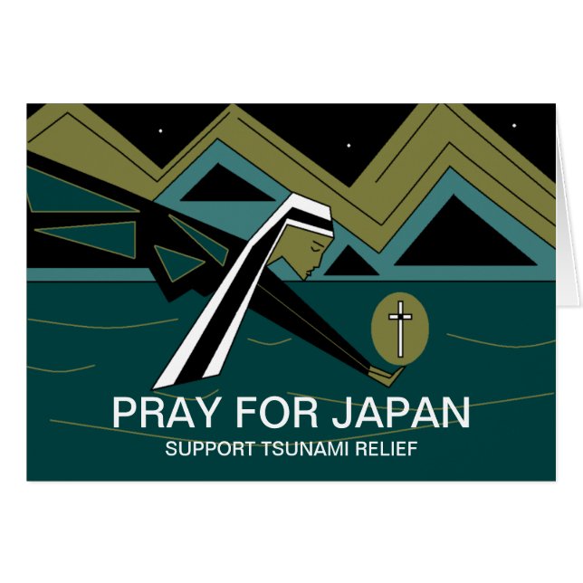 PRAY FOR JAPAN SUPPORT TSUNAMI RELIEF HÄLSNINGSKORT (Framsidan Horizontal)