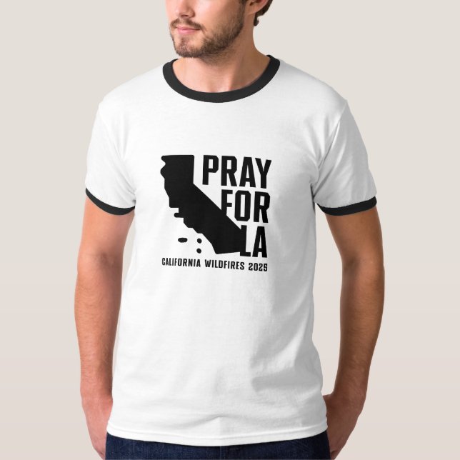 Pray for LA California 2025 wildfire Basic Ringer T Shirt (Framsida)