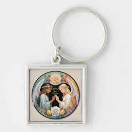 Pray for Peace Änglar Fyrkantig Silverfärgad Nyckelring