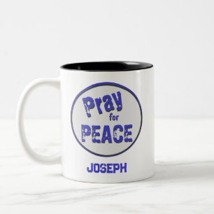 Pray for Peace Grunge Font Två-Tonad Mugg
