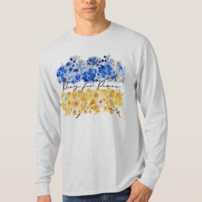 Pray for Peace & Peace in Ukraine & Watercolours. T Shirt (Framsida)