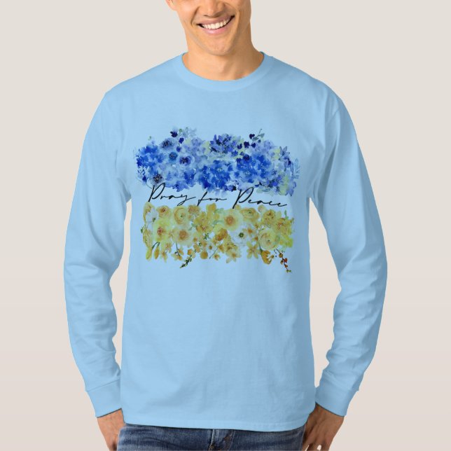 Pray for Peace & Peace in Ukraine & Watercolours. T Shirt (Framsida)