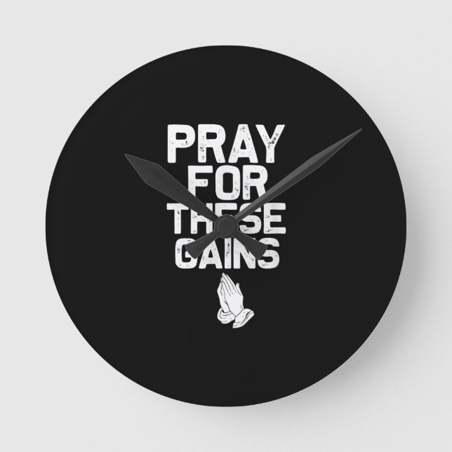 Pray for the Gains Fitness Gym Motivational Rund Klocka (Framsida)