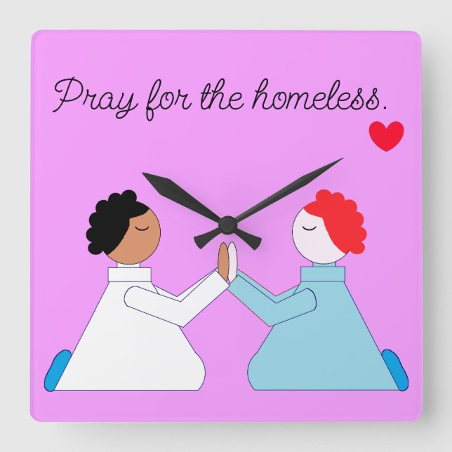 Pray for the Homless-Lavender & Heart: Fyrkantig Klocka (Framsida)