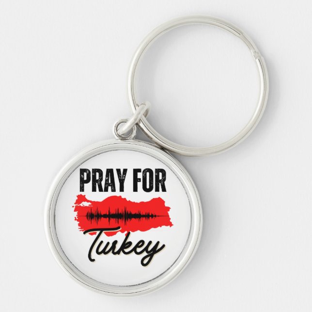Pray for Turkey Rund Silverfärgad Nyckelring (Framsidan)