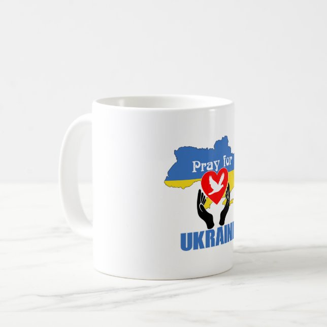 Pray for Ukraina - Peace & Kärlek Kaffemugg (Framsida vänster)