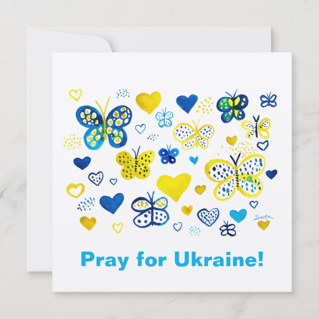 Pray for Ukraina! Vattenfärgade fjärilar och hjärt (Framsida)