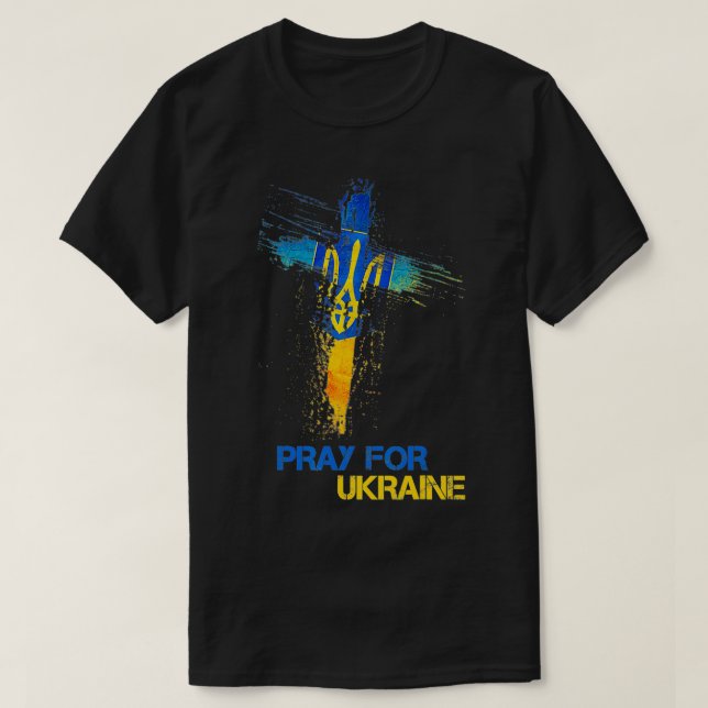 Pray For Ukraine God Bless Ukraine Ukrainian Flag  T Shirt (Design framsida)