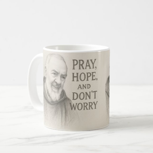 PRAY HOPE DON'T WORRY St. Padre Pio Flowers Kaffemugg (Framsida vänster)