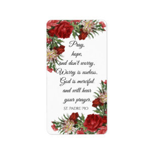 Pray Hope och Worry inte St. Padre Pio Adressetikett