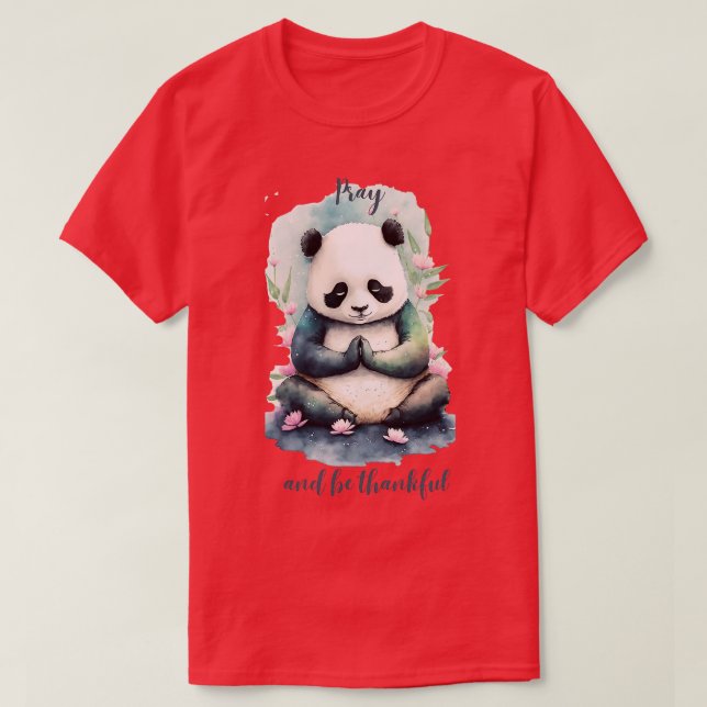 Pray och var tacksam yoga panda t shirt (Design framsida)