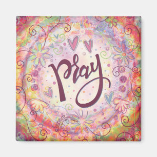 Pray Pray Rosa Blommigt Trendig Inspiron Faith Magnet
