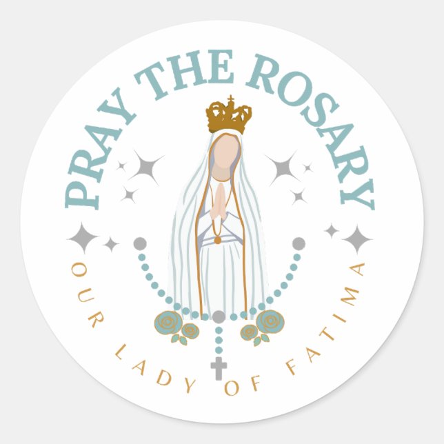 Pray the Rosary Fatima Runt Klistermärke (Framsida)