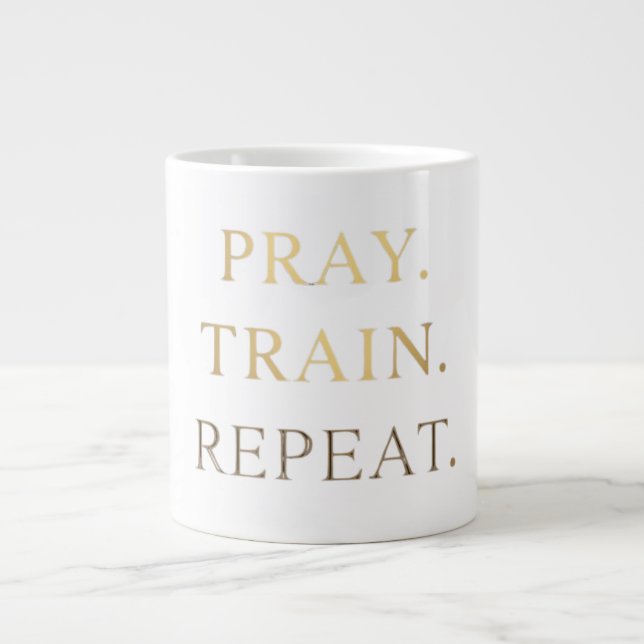 Pray Train Repeat Mugg – Kristet Fitness Motivatio Jumbo Mugg (Framsidan)