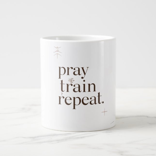 Pray Train Repeat Mugg – Kristet Fitness Motivatio Jumbo Mugg (Framsidan)